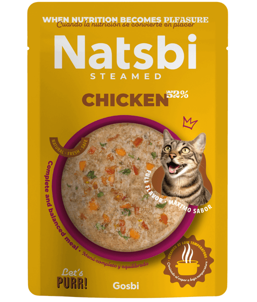 Gosbi - Natsbi Steamed, Chicken in Broth Fresh Cat Food – Grain-Free, Complete Meal for All Life Stages – 80g