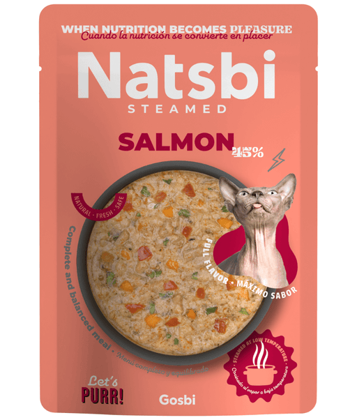 Gosbi - Natsbi Steamed, Salmon in Broth Fresh Cat Food - Grain-Free, Complete Meal for All Life Stages - 80g