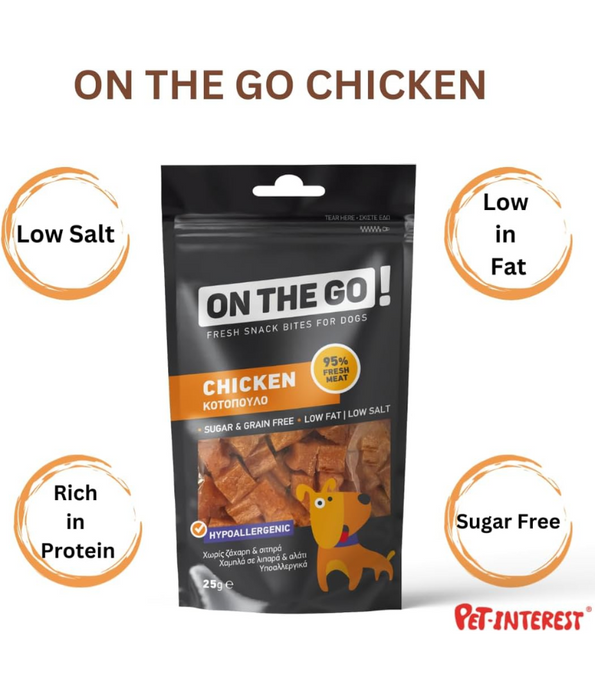 On The Go! Hypoallergenic Dog Treats – Chicken - High-Protein, Sugar-Free, Perfect for Training & Rewards – 25g