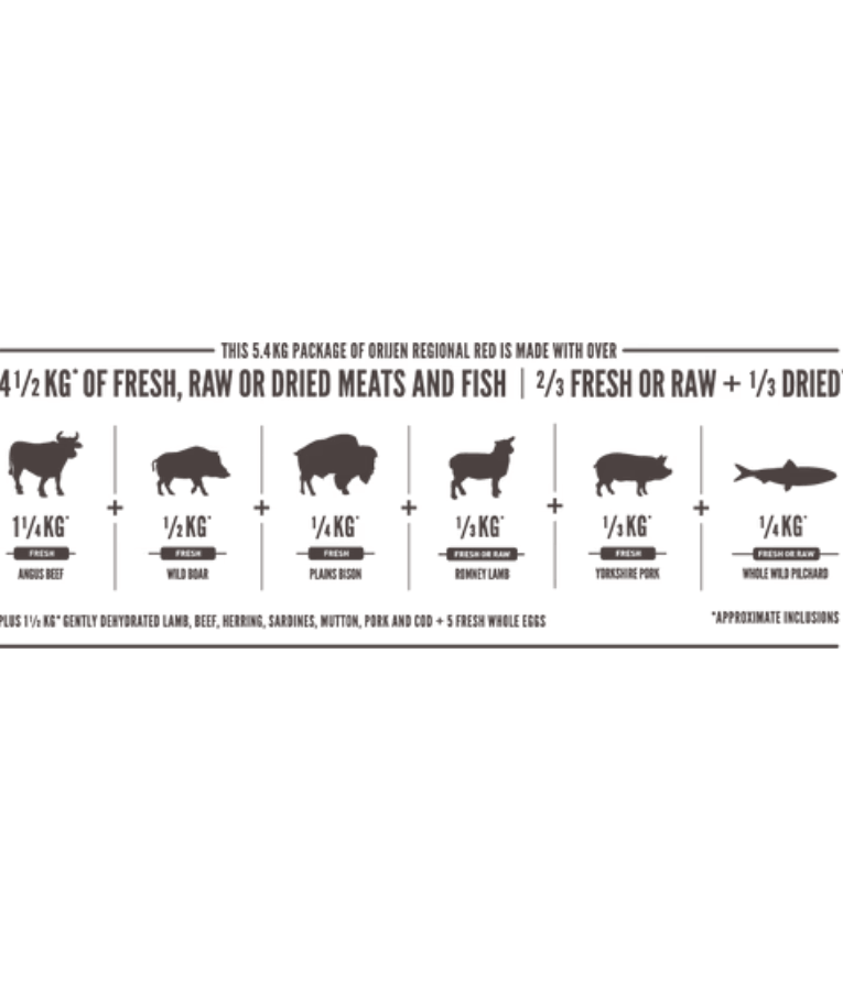 Orijen - Regional Red, Beef, Wild Boar & Lamb, High-Protein, Grain-Free, WholePrey, Adult & Senior Dry Cat Food - 340g - 1.8kg - 5.4kg