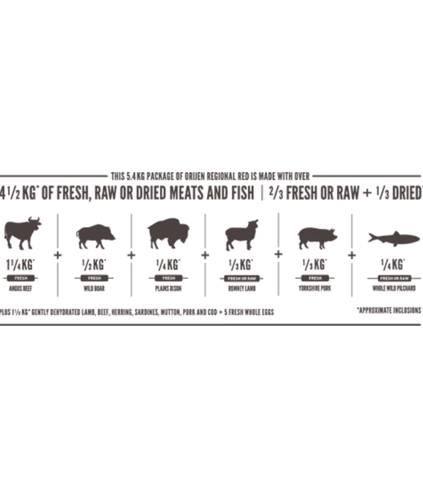 Orijen - Regional Red, Beef, Wild Boar & Lamb, High-Protein, Grain-Free, WholePrey, Adult & Senior Dry Cat Food - 340g - 1.8kg - 5.4kg