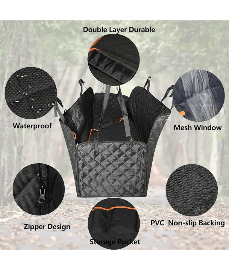 Car Seat Cover - Hammock Style, Waterproof Quilted Design, Anti-Slip Backing - L x W x H 130 x 44 x 45 cm