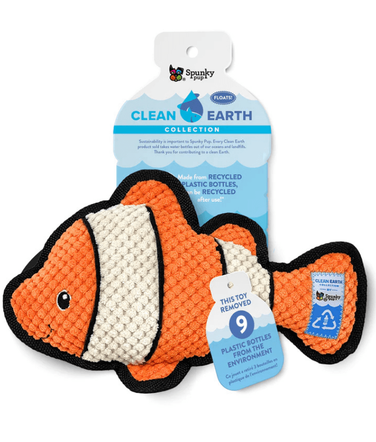 Spunky Pup - Clownfish Clean Earth Plush Textured, Recycled Materials - Sustainable Floating Squeaky Dog Toy