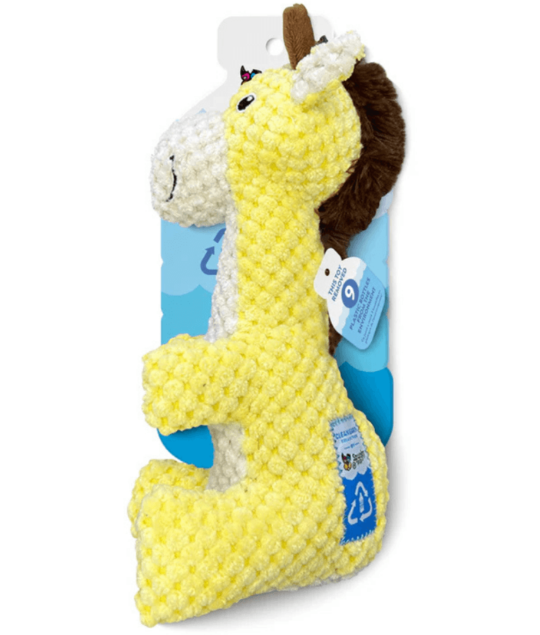 Spunky Pup - Giraffe Clean Earth Plush Textured, Recycled Materials - Sustainable Floating Squeaky Dog Toy