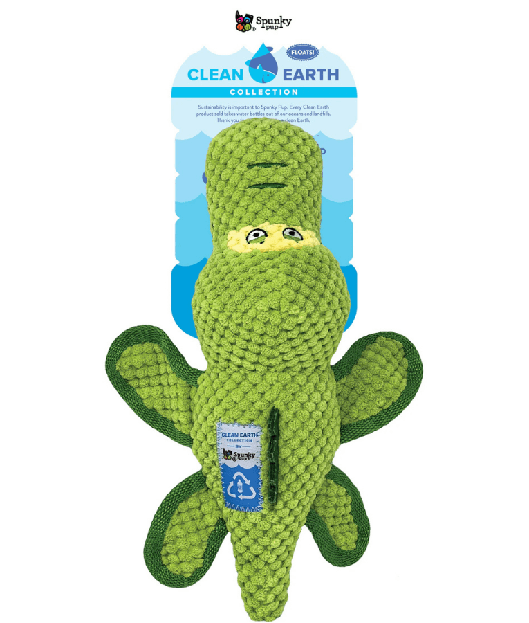 Spunky Pup - Gator Clean Earth Plush Textured, Recycled Materials - Sustainable Floating Squeaky Dog Toy