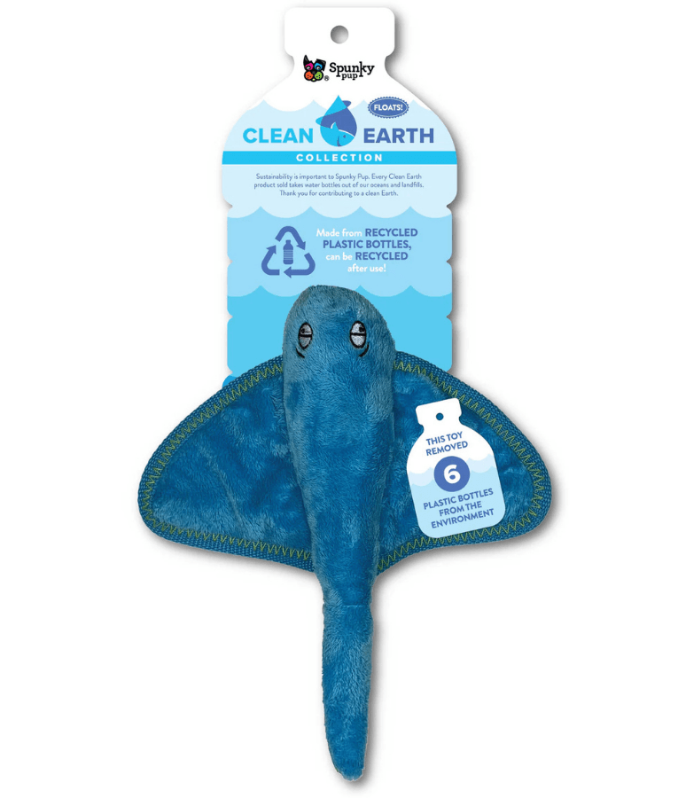 Spunky Pup - Stingray Clean Earth Plush Textured, Recycled Materials, Sustainable Floating Squeaky Dog Toy - Small