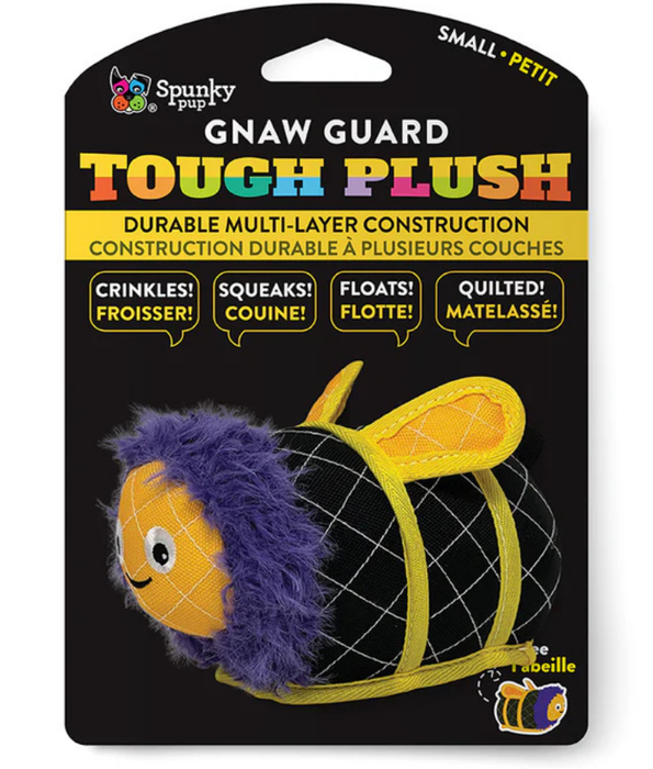 Spunky Pup - Neon Tough Plush Bee, Multi-Layer Durable Fabric - Squeaky Crinkle Floating Dog Toy - Small