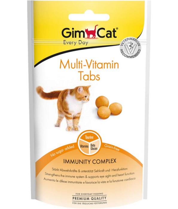 GimCat - Multi-Vitamin Tabs for Cats, Taurine, Beta-Glucans, Vitamins - Immune System, Heart and Vision Support - 40g