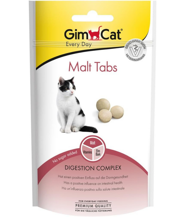 GimCat - Malt Tabs for Cats, Malt Extract, Elm Bark, Fiber - Hairball Control, Digestive Health Support - 40g
