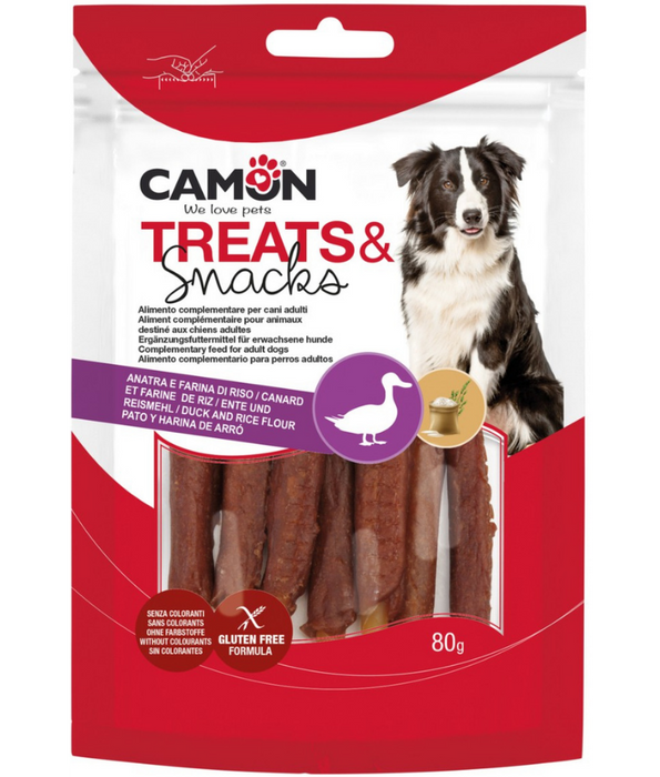 Camon - Calcium Sticks with Duck, Duck, Rice Flour, Gluten-Free, Training Reward, Complementary Treat for Adult Dogs, All Breed Sizes - 80g