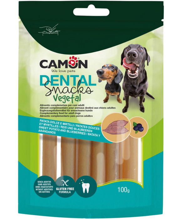 Camon - Dental Snacks Vegetal, Sweet Potato & Blueberries, Dental Care Treat for Adult Dogs - 100g