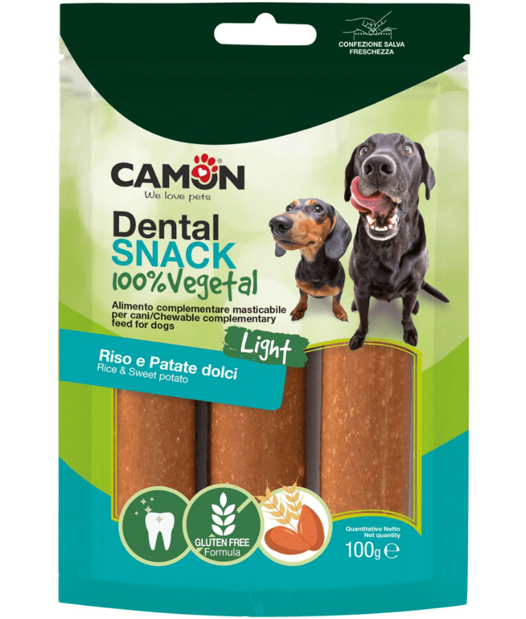Camon - Dental Snack Cannoli, Rice & Sweet Potato, Gluten-Free Dental Care Treat for Adult Dogs - 100g