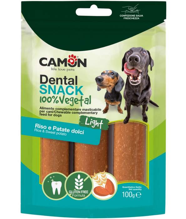 Camon - Dental Snack Cannoli, Rice & Sweet Potato, Gluten-Free Dental Care Treat for Adult Dogs - 100g