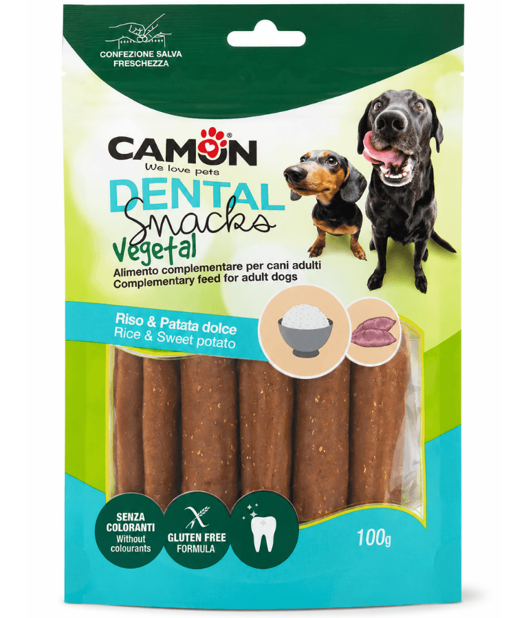 Camon - Dental Snack Cannoli, Rice & Sweet Potato, Gluten-Free Dental Care Treat for Adult Dogs - 100g