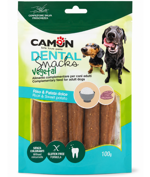 Camon - Dental Snack Cannoli, Rice & Sweet Potato, Gluten-Free Dental Care Treat for Adult Dogs - 100g
