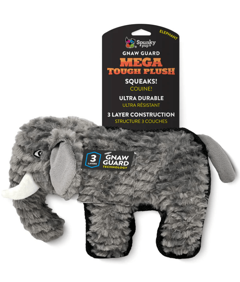 Spunky Pup - Tough Plush Elephant Toy, Triple Stitch Durable Squeaky