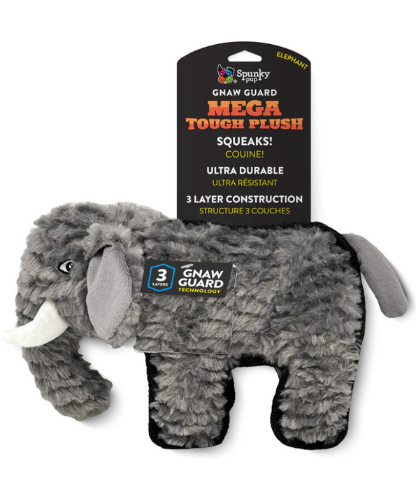 Spunky Pup - Tough Plush Elephant Toy, Triple Stitch Durable Squeaky