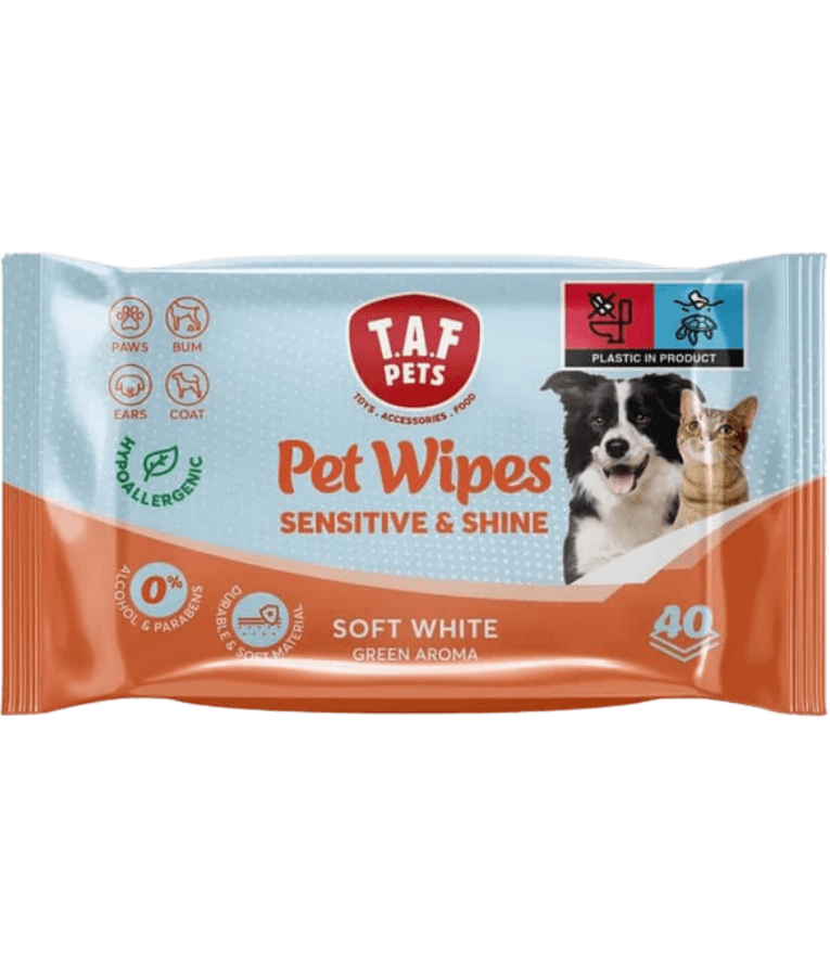 TAF Pets - Pet Wipes Sensitive Shine, Olive Oil Lotion, Soft White Non-Allergic Cleansing Wipes - 40 pcs