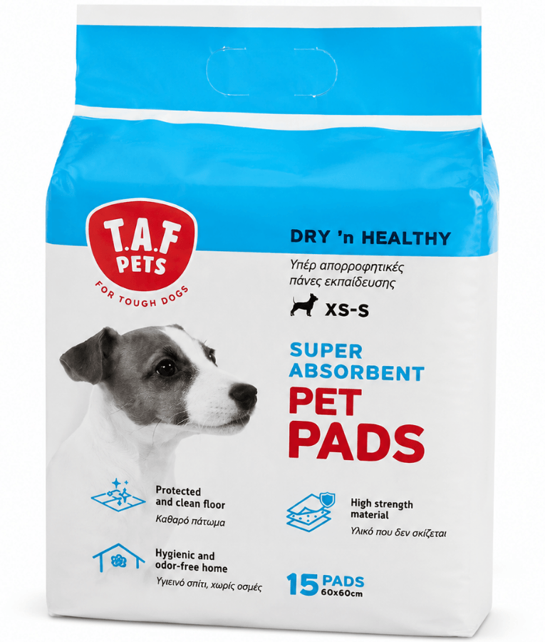 TAF Pets - Super Absorbent Pet Pads, Durable Multi-Layer Training Diapers for Mini & Small Dogs, Odour Control - 60 x 60 cm 15 pcs