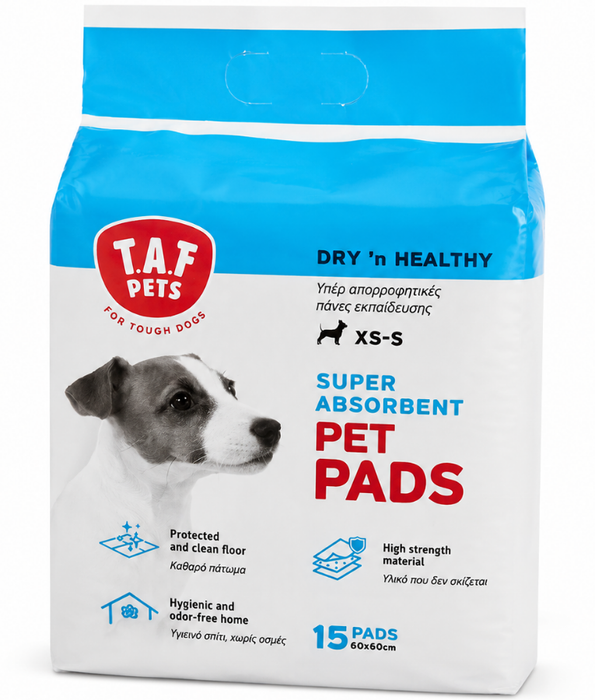 TAF Pets - Super Absorbent Pet Pads, Durable Multi-Layer Training Diapers for Mini & Small Dogs, Odour Control - 60 x 60 cm 15 pcs