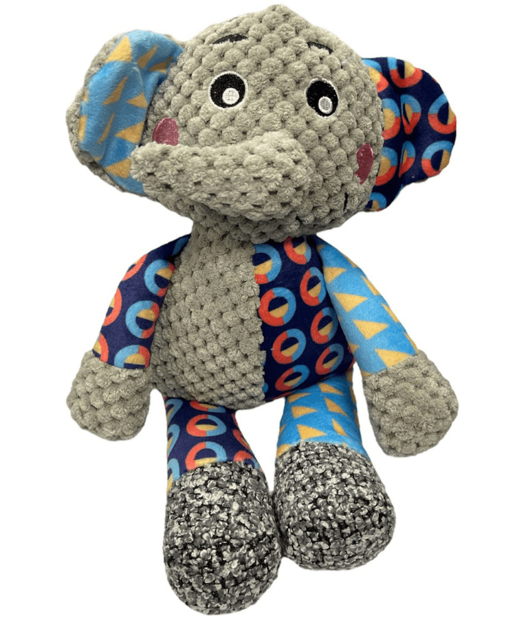 Pet Interest - Cuddly Funny Elephant Plush Dog Toy, Squeaker & Crinkle Sound, Soft Comfort Toy