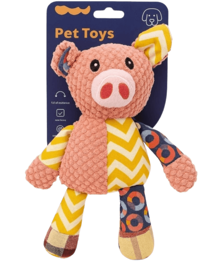 Pet Interest - Cuddly Cute Pig Plush Dog Toy, Squeaker & Crinkle Sound, Soft Comfort Toy