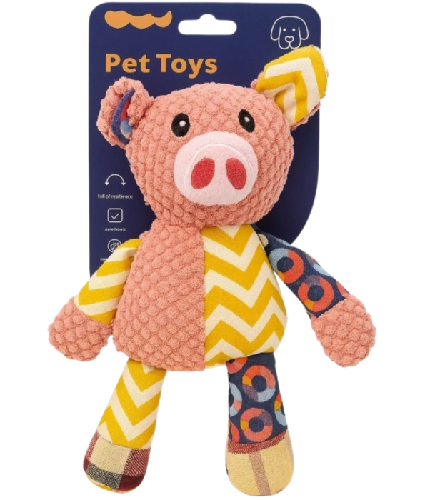 Pet Interest - Cuddly Cute Pig Plush Dog Toy, Squeaker & Crinkle Sound, Soft Comfort Toy