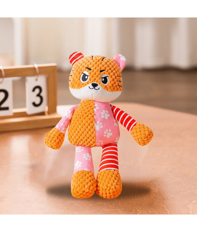 Pet Interest - Cuddly Speedy Tiger Plush Dog Toy, Squeaker & Crinkle Sound, Soft Comfort Toy