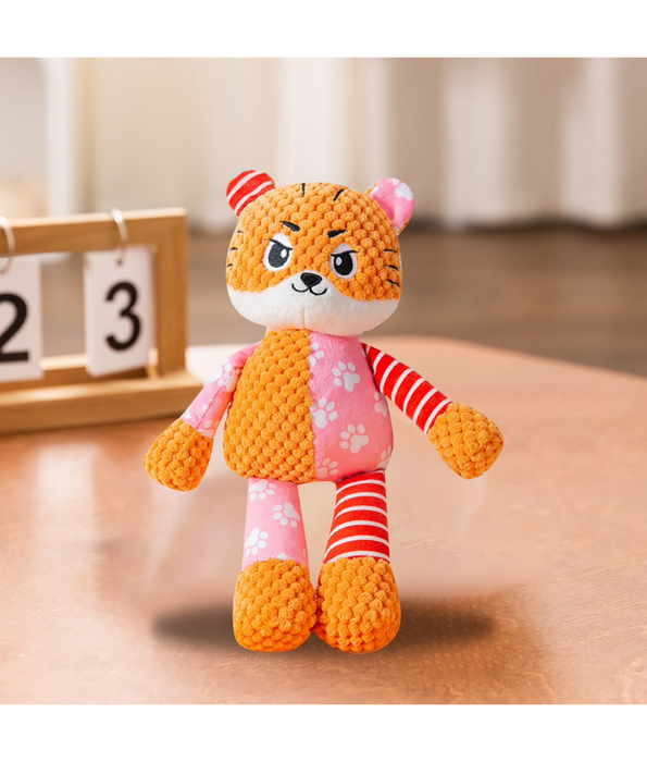 Pet Interest - Cuddly Speedy Tiger Plush Dog Toy, Squeaker & Crinkle Sound, Soft Comfort Toy