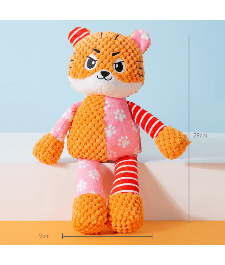 Pet Interest - Cuddly Speedy Tiger Plush Dog Toy, Squeaker & Crinkle Sound, Soft Comfort Toy