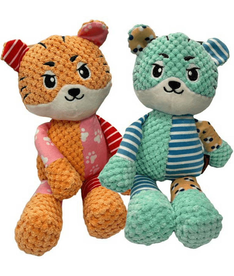 Pet Interest - Cuddly Speedy Tiger Plush Dog Toy, Squeaker & Crinkle Sound, Soft Comfort Toy