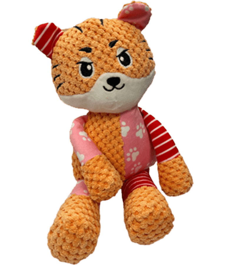 Pet Interest - Cuddly Speedy Tiger Plush Dog Toy, Squeaker & Crinkle Sound, Soft Comfort Toy
