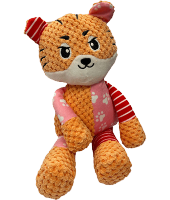 Pet Interest - Cuddly Speedy Tiger Plush Dog Toy, Squeaker & Crinkle Sound, Soft Comfort Toy