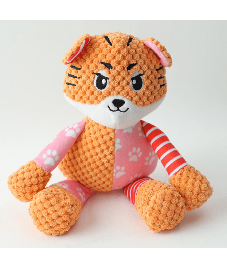 Pet Interest - Cuddly Speedy Tiger Plush Dog Toy, Squeaker & Crinkle Sound, Soft Comfort Toy