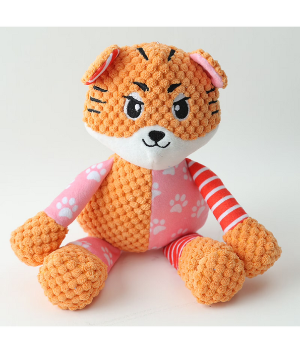 Pet Interest - Cuddly Speedy Tiger Plush Dog Toy, Squeaker & Crinkle Sound, Soft Comfort Toy