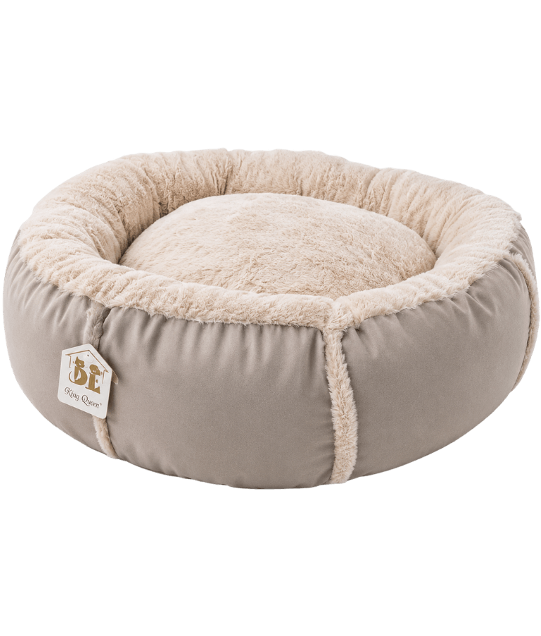 King Queen - Beige Luxury Plush Donut Pet Bed, Ultra Soft Calming Round Bed for Dogs & Cats - S, M