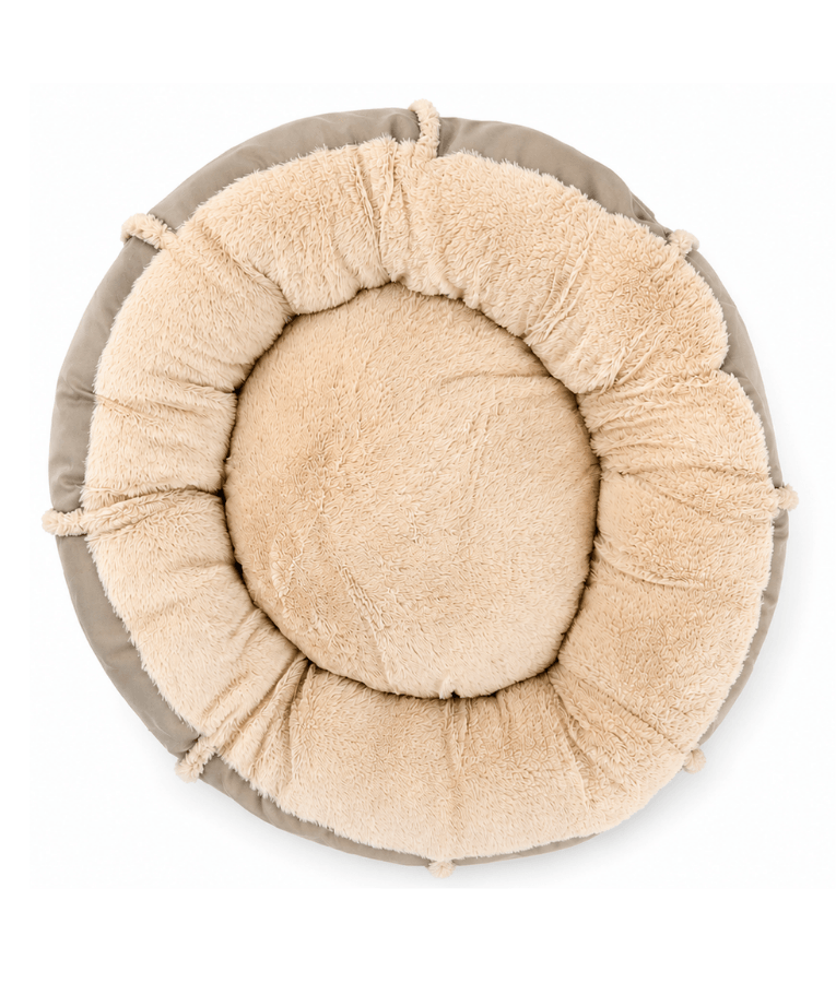 King Queen - Beige Luxury Plush Donut Pet Bed, Ultra Soft Calming Round Bed for Dogs & Cats - S, M