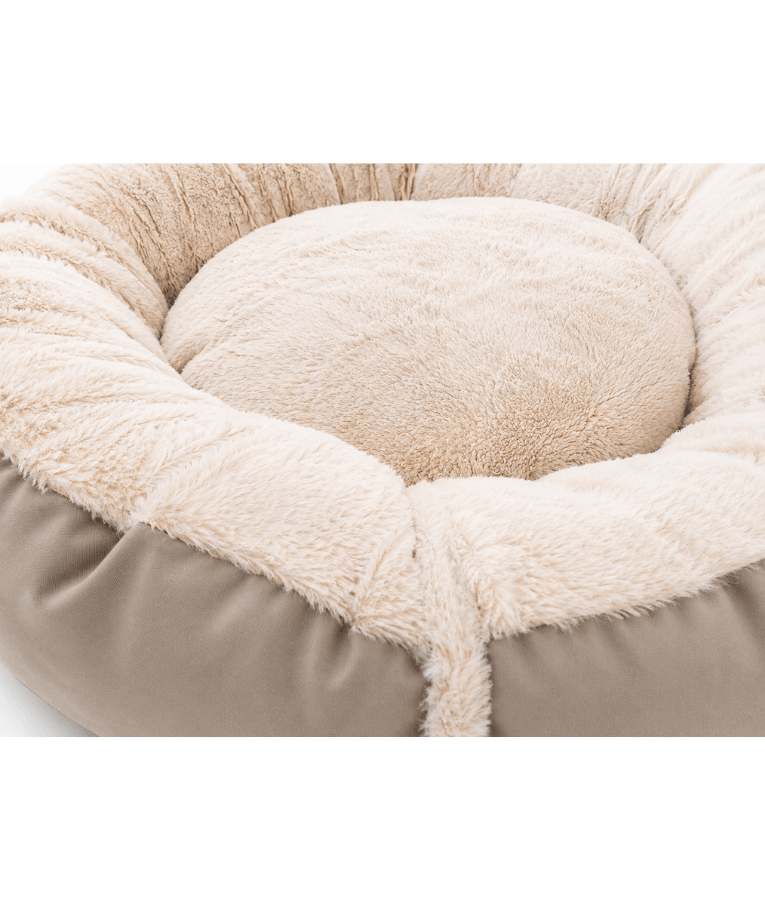 King Queen - Beige Luxury Plush Donut Pet Bed, Ultra Soft Calming Round Bed for Dogs & Cats - S, M