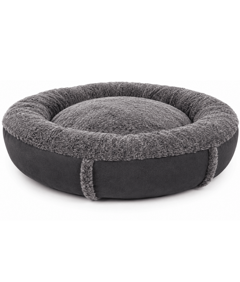 King Queen - Black Luxury Plush Donut Pet Bed, Ultra Soft Calming Round Bed for Dogs & Cats - 65 cm
