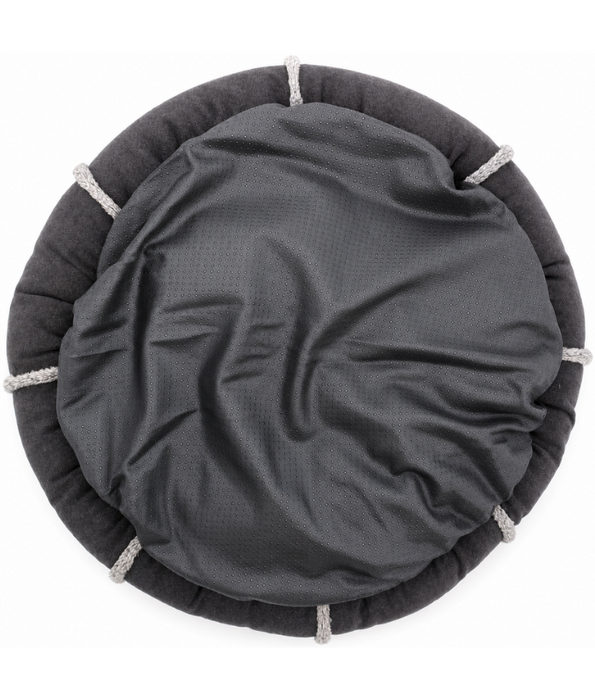 King Queen - Luxury Plush Donut Pet Bed, Ultra Soft Calming Round Bed for Dogs & Cats, Black & Beige - 65 cm