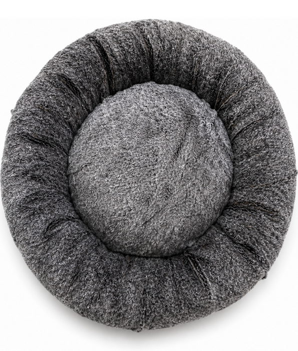 King Queen - Luxury Plush Donut Pet Bed, Ultra Soft Calming Round Bed for Dogs & Cats, Black & Beige - 65 cm
