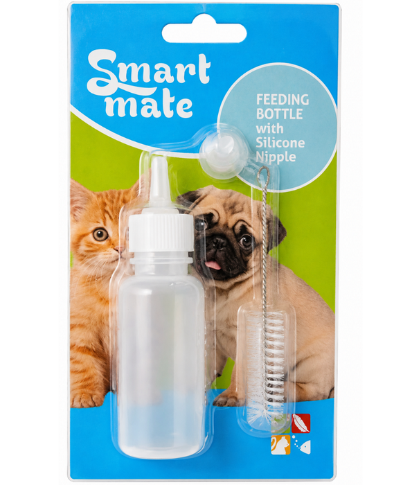 Smart Mate - Feeding Bottle with Silicone Nipple, Assisted Nursing for Kittens & Puppies - 50ml