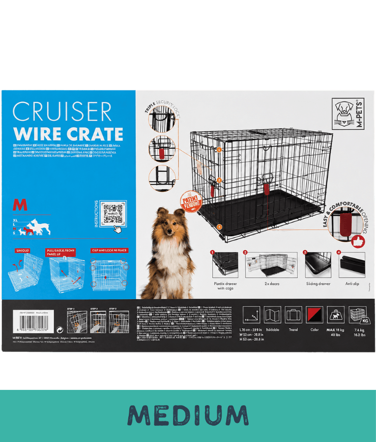 M-Pets - Cruiser Double Door Foldable Wire Dog Crate, Metal Training & Travel Crate - S, M, L, XL