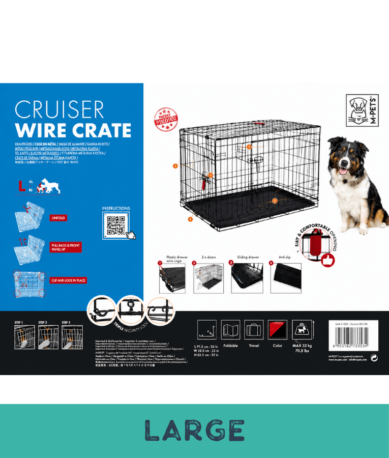 M-Pets - Cruiser Double Door Foldable Wire Dog Crate, Metal Training & Travel Crate - S, M, L, XL