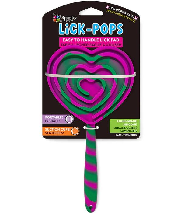 Spunky Pup - Heart Lick Pops, Food-Grade Silicone Licking Mat with Handle for Dogs & Cats