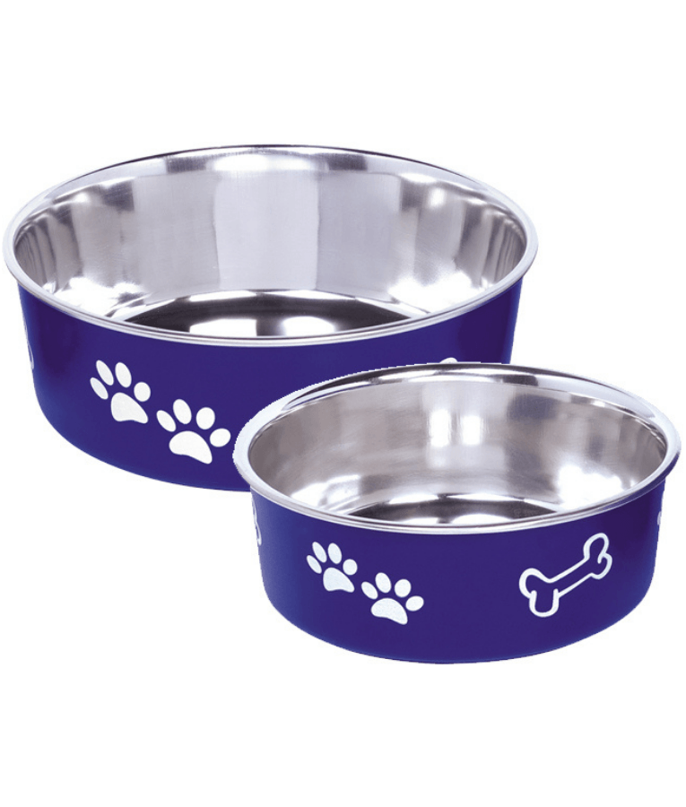 Nobby - Fusion Blue Stainless Steel Dog Bowl, Non-Slip Rubber Base, Dishwasher Safe, Durable Feeding Bowl, Medium Size - 16 cm 0.94 L - 20 cm 1.8 L