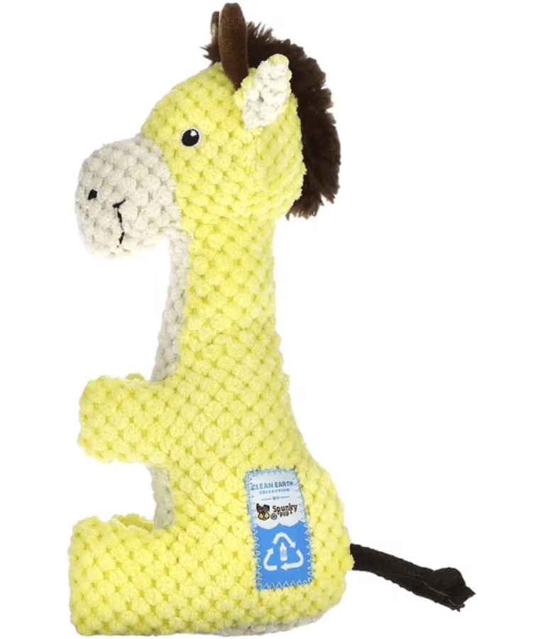 Spunky Pup - Giraffe Clean Earth Plush Textured, Recycled Materials - Sustainable Floating Squeaky Dog Toy