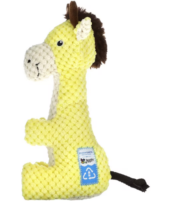 Spunky Pup - Giraffe Clean Earth Plush Textured, Recycled Materials - Sustainable Floating Squeaky Dog Toy
