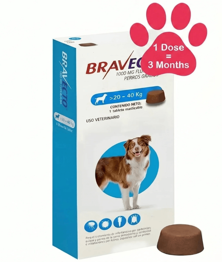Bravecto 1000 mg Fluralaner, Tick & Flea Protection - 20-40 kg