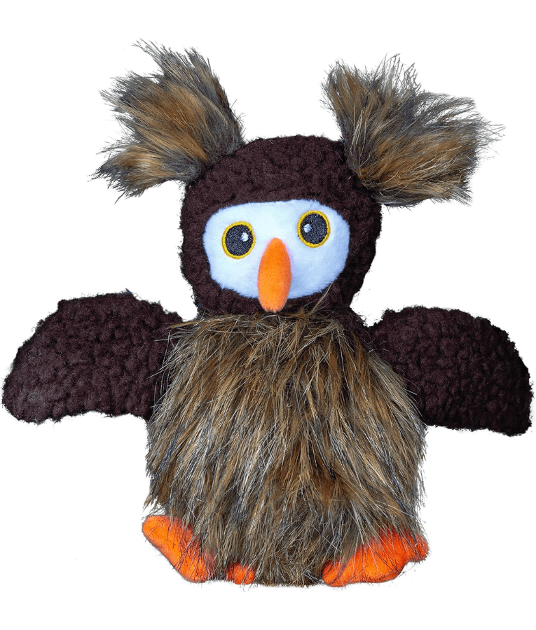 Spunky Pup - Furry Friends Plush Owl, Crinkle Squeaky Ball Dog Toy